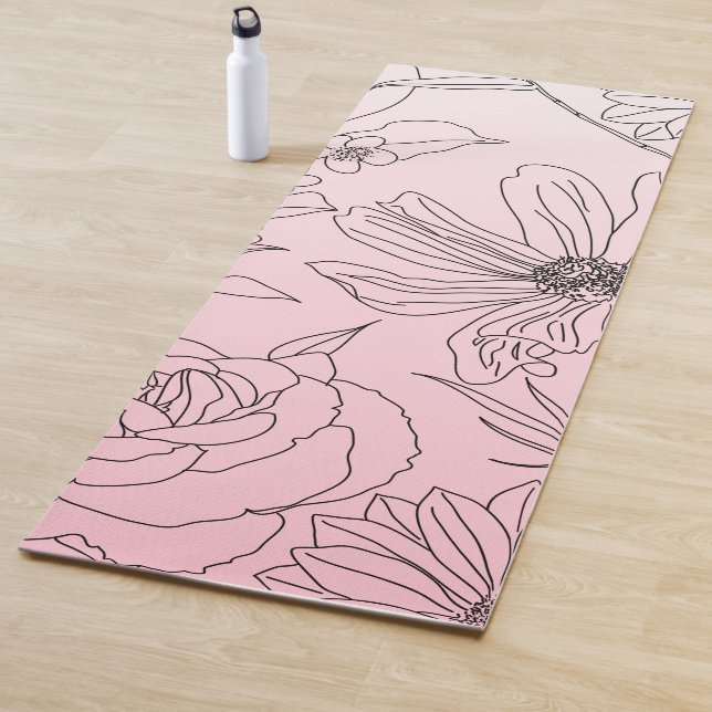 Tapis De Yoga Fleurs élégantes Plan noir Dégradé rose (En situation)
