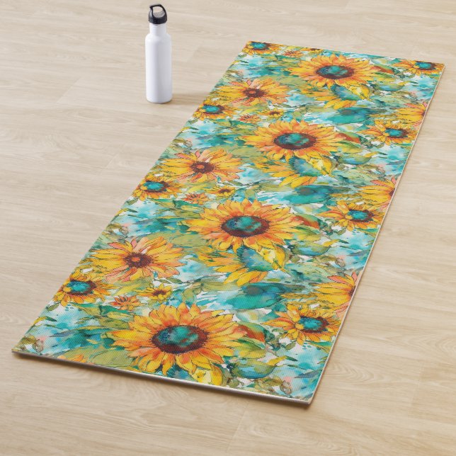 Tapis De Yoga Fleurs ensoleillées : Tournesol Floral Yoga Mat (En situation)