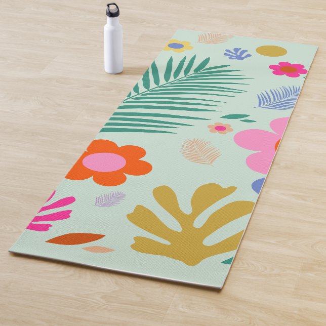 Tapis De Yoga Fleurs Et Feuilles 01 Vert Floral (En situation)
