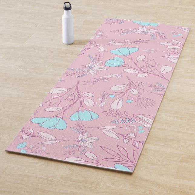 Tapis De Yoga Fleurs et Feuilles élégants sur Arrière - plan ros (En situation)