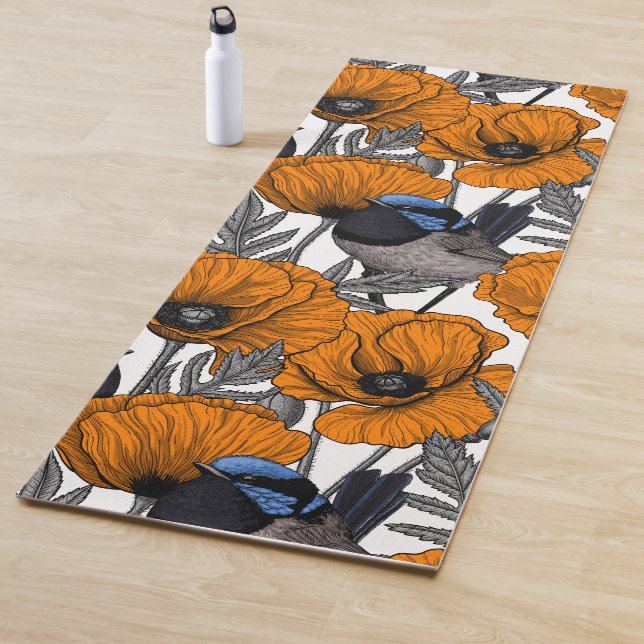 Tapis De Yoga Fleurs et fleurs de pavot orangé 2 (En situation)