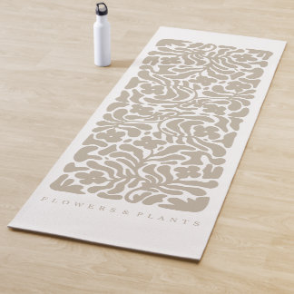 Tapis De Yoga Fleurs et Plantes | Mat de yoga beige