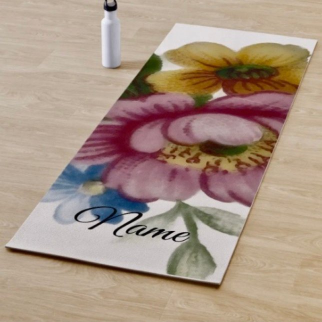 Tapis De Yoga Fleurs Inspirées de la Porcelaine (Enjoy the beauty and elegance of this floral yoga mat. 
)