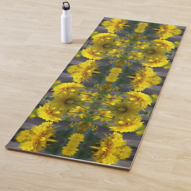 Tapis De Yoga Fleurs Jaunes Au Soleil Abstrait (En situation)
