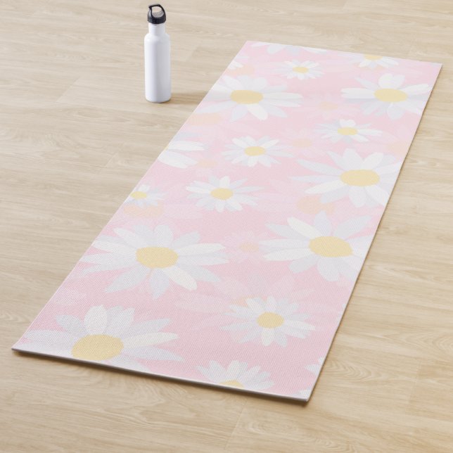 Tapis De Yoga Fleurs marguerites blanches Florales roses (En situation)