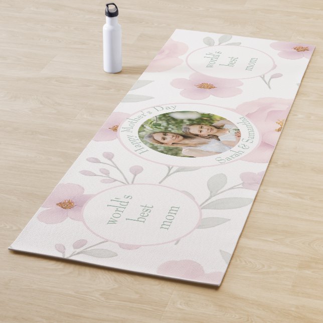 Tapis De Yoga Fleurs Pastel & Photo - Fête des Mères personnalis (En situation)