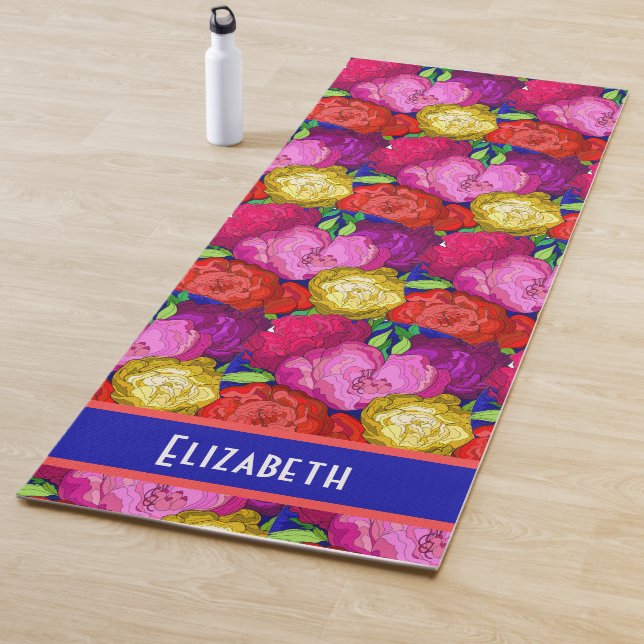 Tapis De Yoga Fleurs peintes Pastel Roses, Personnaliser avec no (En situation)