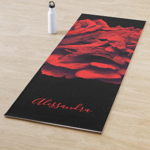 Tapis De Yoga Fleurs personnalisées Roses noires rouges Botaniqu