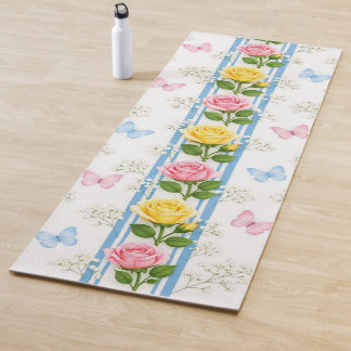 Tapis de Yoga Fleurs Roses Bleues Roses Jaunes Ray