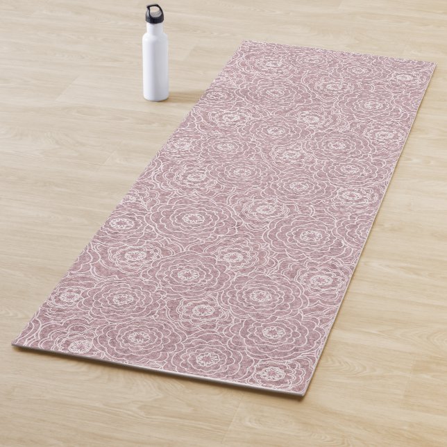 Tapis De Yoga Fleurs roses monochromes Dusty (En situation)