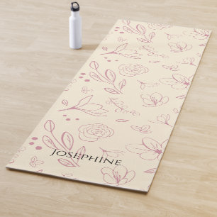 Tapis De Yoga Fleurs roses personnalisées tendance sur crème bei