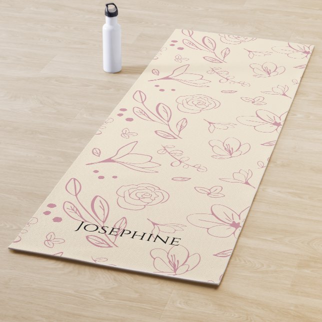 Tapis De Yoga Fleurs roses personnalisées tendance sur crème bei (En situation)