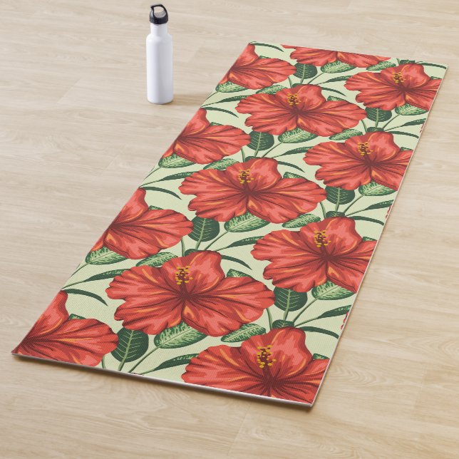 Tapis De Yoga Fleurs rouges motifs à fleurs tropicales (En situation)