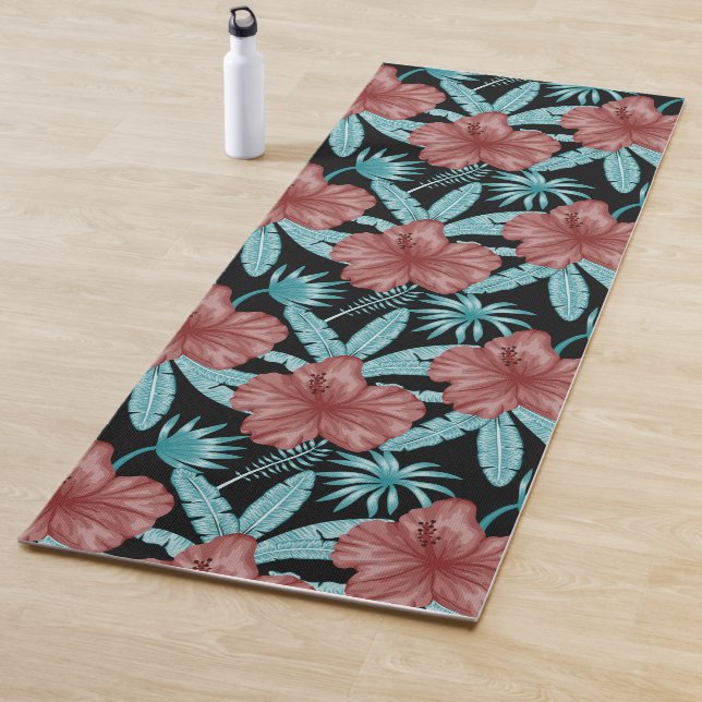 Tapis De Yoga Fleurs rouges tropicales sans coutures motif et fe (En situation)