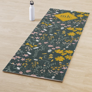 Tapis De Yoga Fleurs sauvages bohémiens de la moutarde