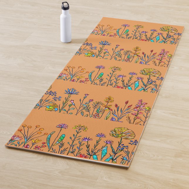 Tapis De Yoga Fleurs sauvages en vitrail (En situation)