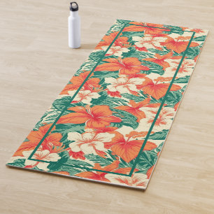 Tapis De Yoga Fleurs tropicales colorées de la flore hawaïenne