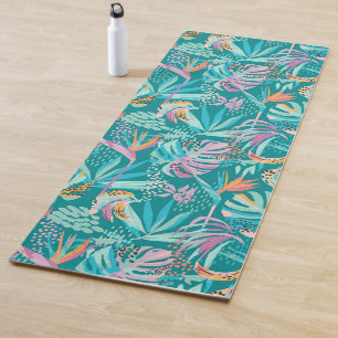 Tapis De Yoga Fleurs tropicales colorées et motif feuille