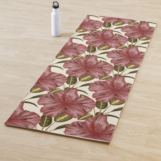 Tapis De Yoga Fleurs tropicales sans couture motif | fleurs roug (En situation)