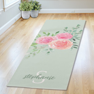 Tapis De Yoga Fleurs Vertes Personnalisées