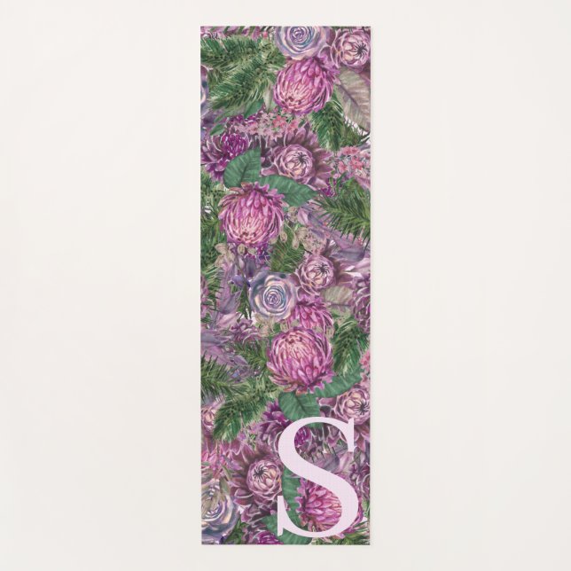 Tapis De Yoga Fleurs violettes avec Monogramme (Devant)