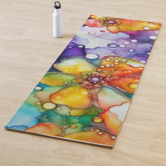 Tapis De Yoga Floral et bulles Abstraites (En situation)