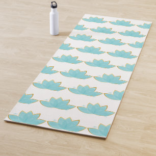 Tapis De Yoga Floral Lotus Aquarelle Mer Bleu & Faux Or