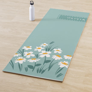 Tapis De Yoga Floral moderne marguerite bleu girly élégant éléga