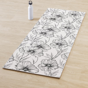 Tapis De Yoga Floral moderne noir et blanc Élégant