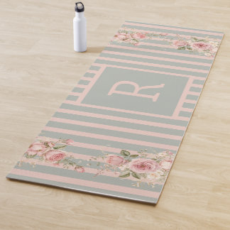 Tapis De Yoga Floral rayé rose doux