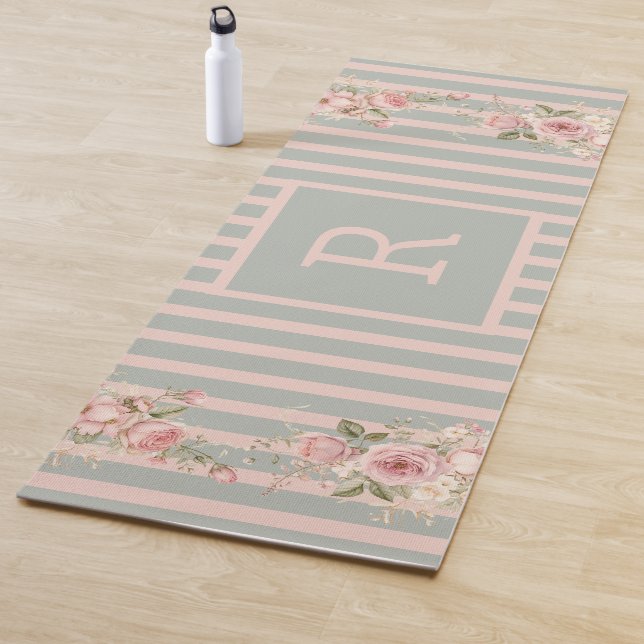 Tapis De Yoga Floral rayé rose doux (En situation)