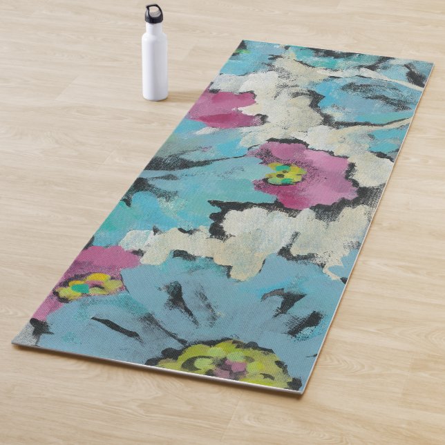 Tapis De Yoga Floral rose et bleu graphique (En situation)