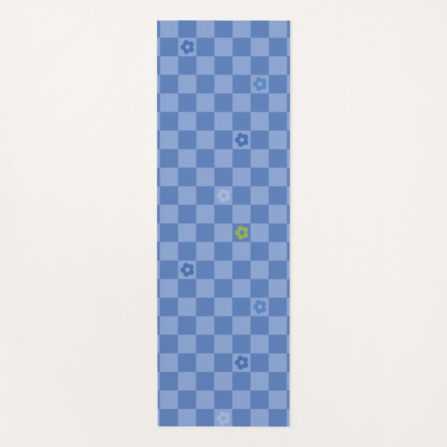 Tapis De Yoga Flower Checkered Pattern No. 01 - Light Blue (Devant)