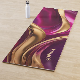 Tapis De Yoga Flux Abstrait - Fuchsia violet et or-