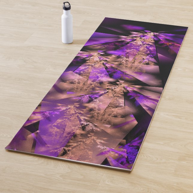 Tapis De Yoga fractale moderne en noir et violet (En situation)