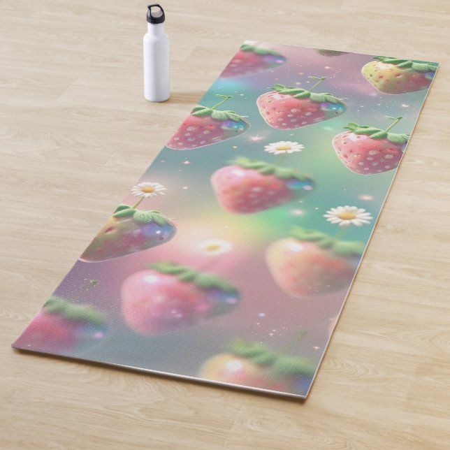 Tapis De Yoga Fraise mignonne motif arc-en-ciel (En situation)