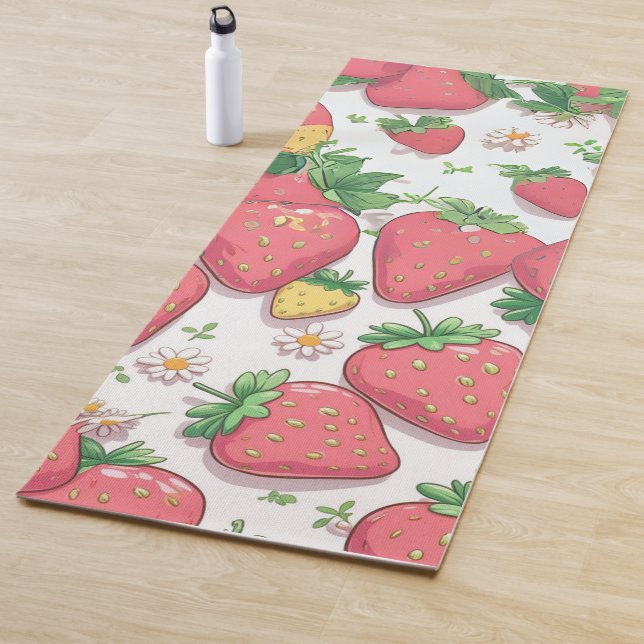 Tapis De Yoga Fraises mignonnes Fête d'anniversaire motif rose (En situation)