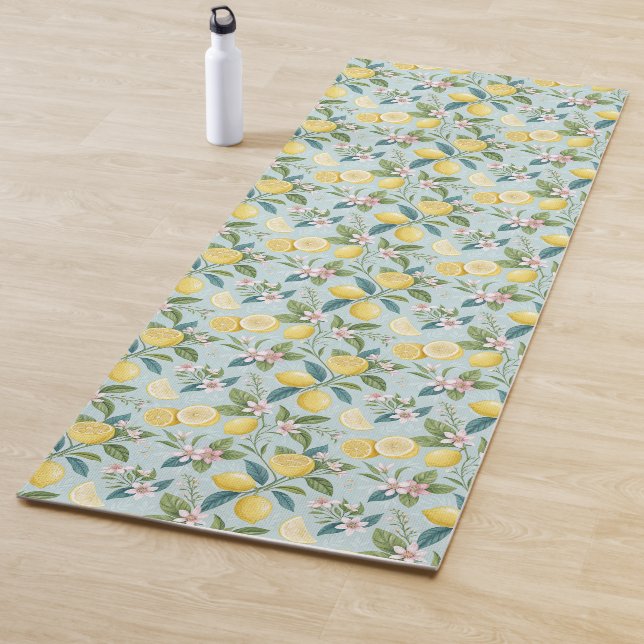 Tapis De Yoga Fresh Lemon Floral Botanical Pattern  (En situation)