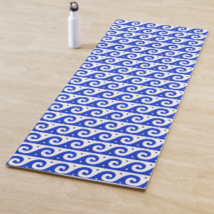 Tapis De Yoga Fret grec, Motif d'onde méditerranéen, Bleu
