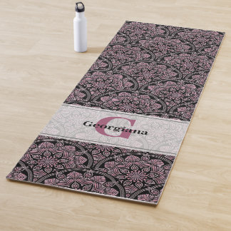 Tapis De Yoga Fronds floraux Roses des années 20 personnalisées