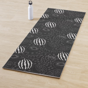 Tapis De Yoga Fruit sans couture motif noir et blanc Tropical