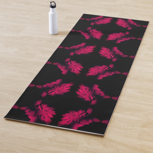 Tapis De Yoga Fuchsia Peony Art Floral Abstrait (En situation)
