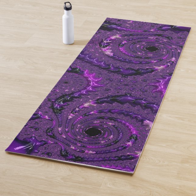 Tapis De Yoga Funky Bold Bohème Violet Abstrait Fractal Numériqu (En situation)