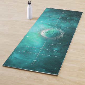 Tapis De Yoga Galaxie Vert Bleu, Lignes d'alignement Yoga Mat