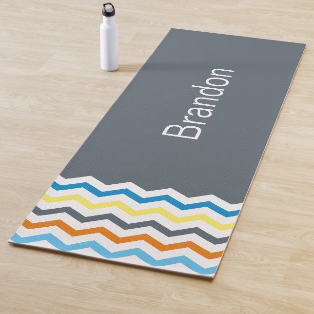 Tapis De Yoga Garçons Chevron Gris Bleu Orange Motif personnalis (En situation)
