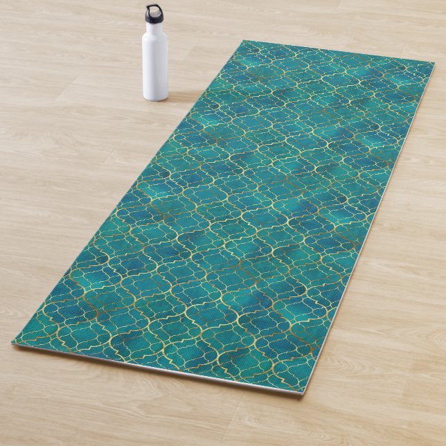 Tapis De Yoga Géométrie émeraude dorée (En situation)