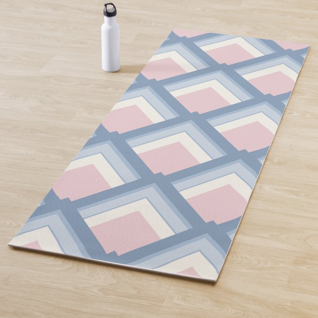 Tapis De Yoga géométrique Abstraite, bleue, rose et blanc cassé (En situation)