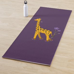 Tapis De Yoga Girafe de patinage drôle mignonne jaune pourpre de