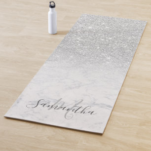 Tapis De Yoga Girly chic parties scintillant argent ombre marbre