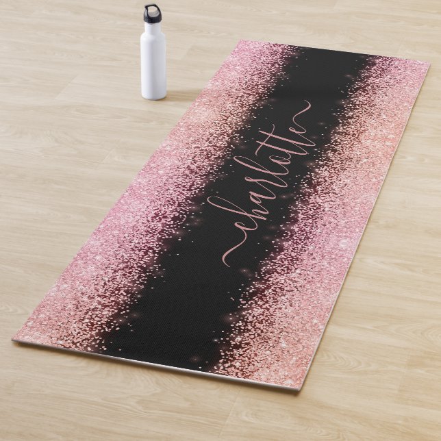 Tapis De Yoga Girly Trendy Rose Gold Parties scintillant Nom du  (En situation)